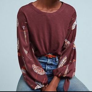 Anthropologie Burgundy Long Sleeve Top